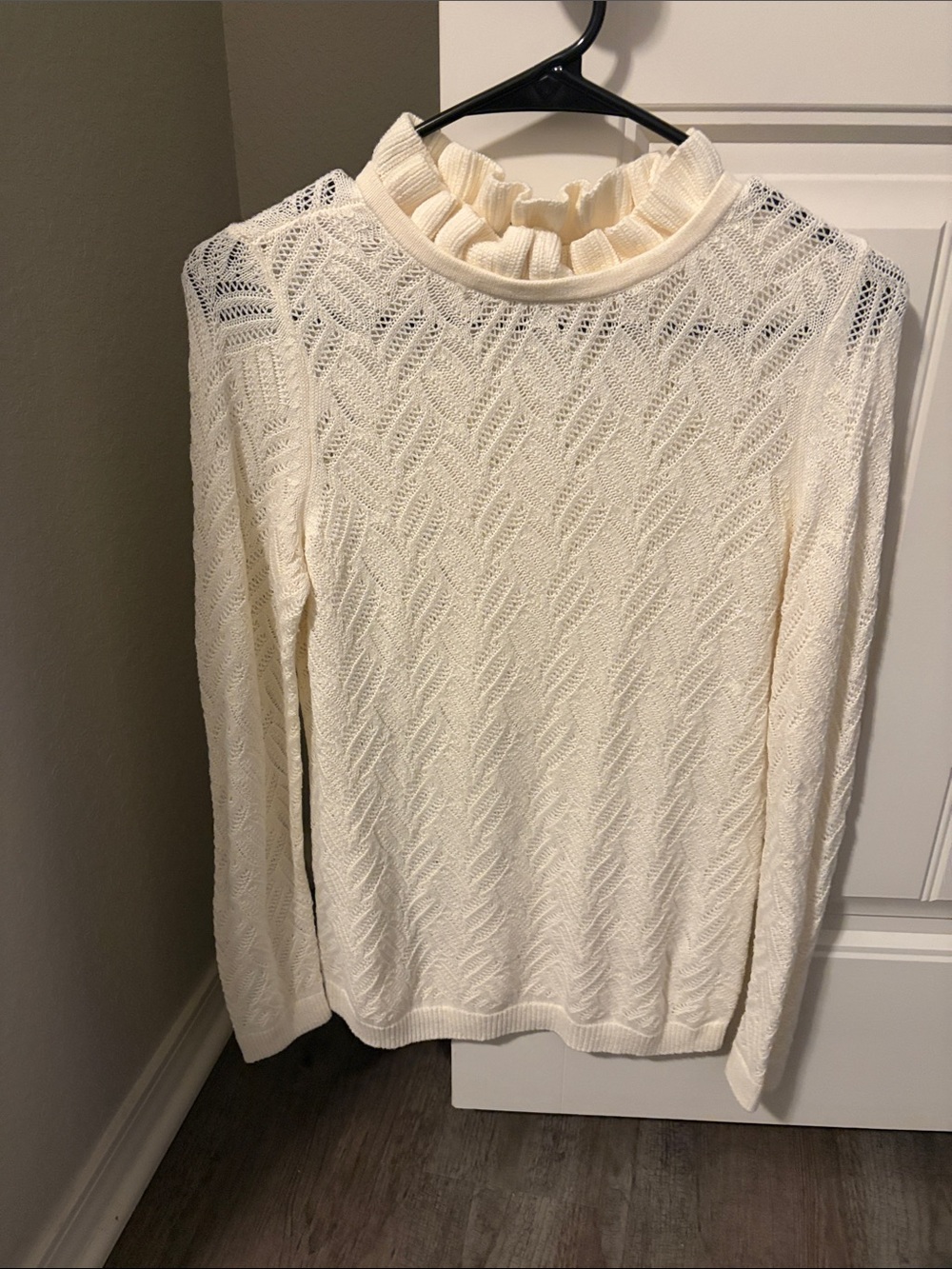 Talbots Cream Ruffle Turtleneck Cable-Knit Sweater